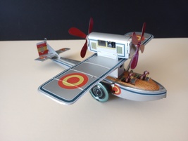 Vintage Playa Tin Litho Working Windup Toy Seaplane Airplane - 1985 - £52.11 GBP