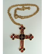 Vintage Red and Gold Tone Cross Necklace from England - £7.65 GBP