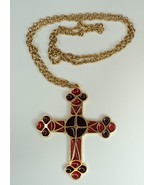 Vintage Red and Gold Tone Cross Necklace from England - $9.73
