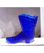 Cobalt Blue Glass Daisy &amp; Button High Top Boot Shoe Figurine Toothpick H... - £11.73 GBP