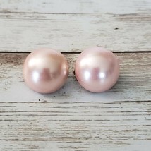 Vintage Clip On Earrings - Large Pearlescent Light Pink - 0.75&quot; - £8.77 GBP