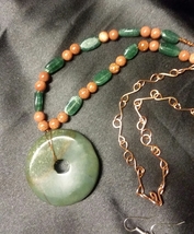 Necklace - Green agate pendant with goldstone and carnelians - Affordable - £23.70 GBP