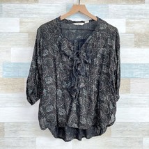 Denim &amp; Supply Ralph Lauren Paisley Ruffle Top Black Lace Up Casual Womens Small - $24.74