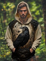 Men&#39;s Dark Art Retro Mysterious Raven Illustration Print Casual Hoodie - £23.72 GBP