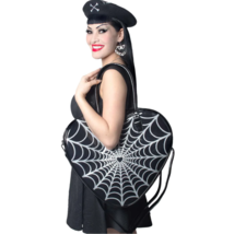 Kreepsville 666 Black Spiderweb Sparkle Heart Purse Bag Handles &amp; Strap ... - $75.20