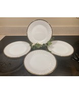 4 Vintage Fire King 9” Swirl Milk Glass DINNER Plates with Gold Trim - $631.77 MXN