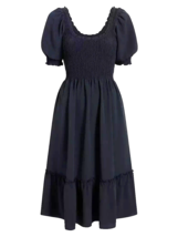 NWT Hill House Louisa Nap Dress in Black Poly Crepe Smocked Midi L Pockets! - £98.04 GBP