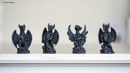 Set of 4 Dragon Gargoyle Statues 4&quot; Tall Cold Cast Resin Stone Finish BE... - £13.45 GBP