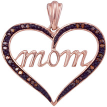 10k Rose Gold Red Color Enhanced Diamond Mom Heart Love Mother&#39;s Day Pendant - £159.58 GBP
