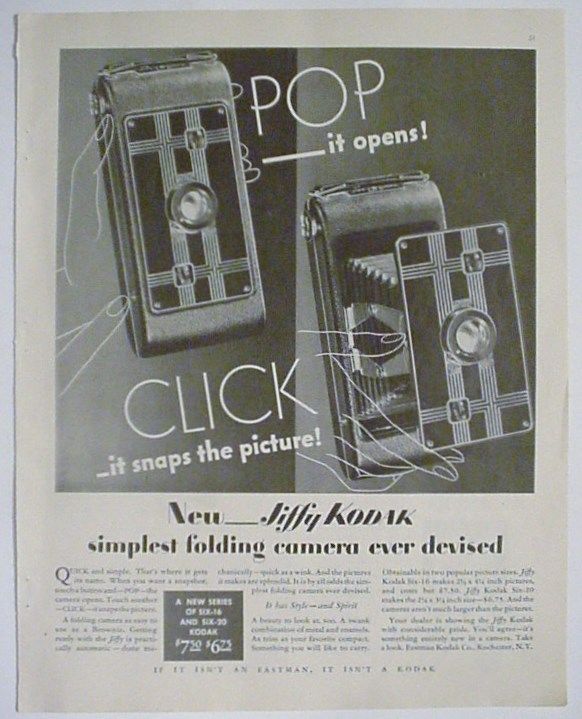 1933 Print Ad JIFFY KODAK Camera quick and simple vintage advtg - $7.95