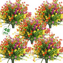 WILLBOND 48 Bundles Artificial Flowers Outdoor,UV Resistant Faux, Bright Color - £32.31 GBP