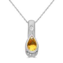 925 Sterling Silver White Gold Plated Cubic Zircon &amp; Citrine Pendant Nec... - £37.90 GBP