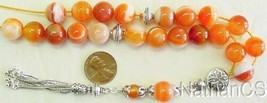Greek Komboloi Worry Beads Orange Banded Agate and Sterling Silver - £98.92 GBP