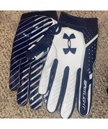 UNDER ARMOUR SPOTLIGHT RECEIVER FOOTBALL GLOVES SKILL NAVY AND WHITE XXL - $368.02 MXN