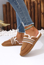Chestnut Suede Wavy Striped Plush Lined Slippers (Run Small, Size Up) - $239.17 MXN