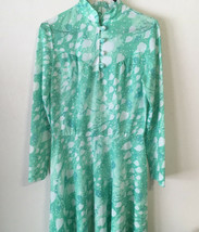 vintage bleeker street secretary dress long sleeve green white sheer zip... - $19.75