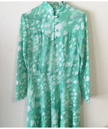 vintage bleeker street secretary dress long sleeve green white sheer zip... - $19.75