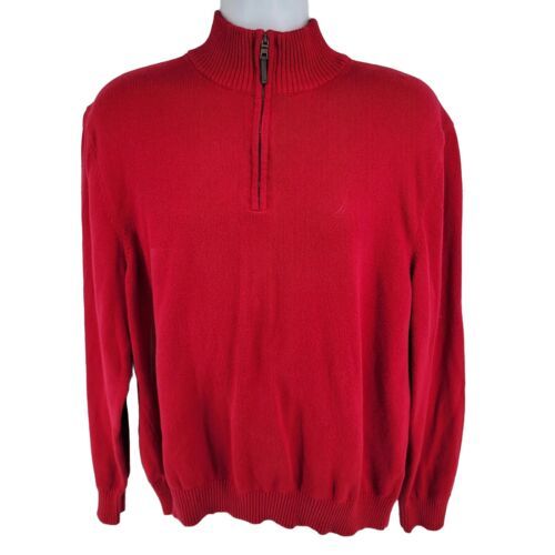 Primary image for Nautica Size XL Red Half-Zip Mock Neck Long Sleeve Pullover Men’s Sweater