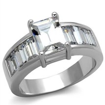 Rhodium Plated Baguette Cut Clear CZ Half Eternity Band Engagement Ring Sz 5-10 - £46.89 GBP