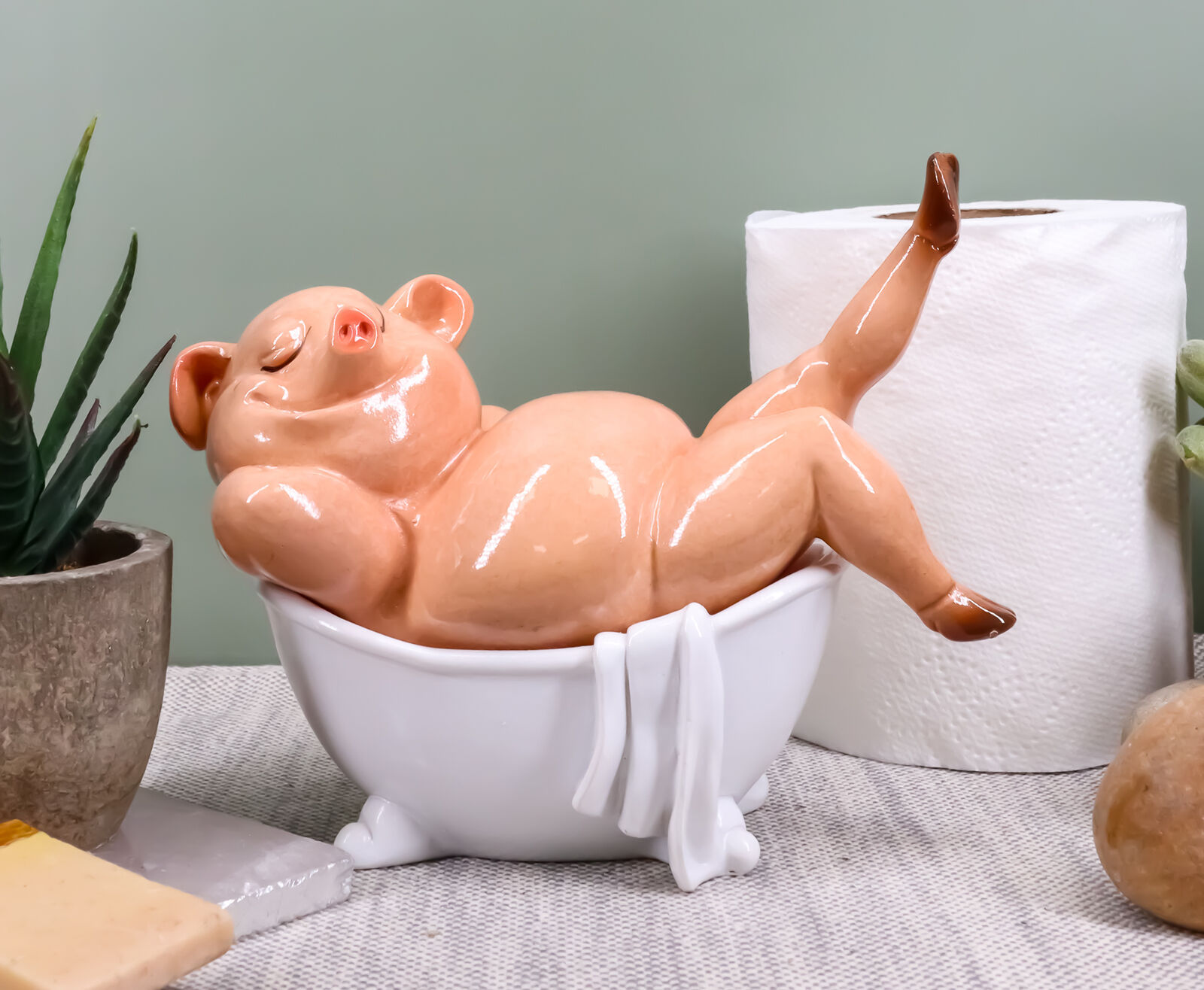 Sexy Babe Marilyn The Swine Pig Diva Bathing in Bathtub Statue 6&quot;L Anima... - $25.99