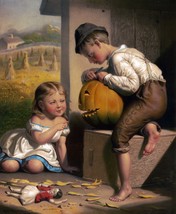 9473.Decoration Poster.Wall art.Home decor.Children carving pumpkin Halloween - £13.71 GBP+