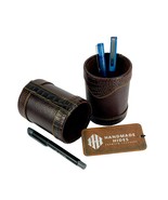 Leather Pen Holder: Round Desk Organizer, Elegant Office Accessory - $2,177.16 MXN