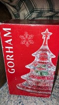 Gorham Crystal Candy Dish Holiday  3 Tier 9.5&quot; Christmas Tree  Vtg Never Used - £47.36 GBP