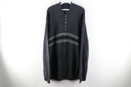 Vintage Eddie Bauer Mens XL Striped Color Block Cotton Knit Henley Sweater Gray - £55.28 GBP