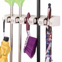 Mop Holder Hanger 5 Position 6 Hook Kitchen Storage Broom Organizer Wall... - £25.63 GBP