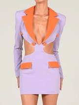 Mozision  Out Backless Blazer Dress For Women Robe Autumn Notched Collar Full Sl - £73.37 GBP