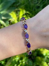 7.89Ct Oval Simulated Amethyst Women&#39;s Tennis Bracelet Gold Plated 925 Silver - £159.18 GBP