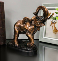 Safari African Elephant Calf With Trunk Raised Figurine On Trophy Base 6... - $32.99