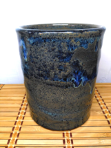 Ceramic Blue Grey Brown Hand Turned Drip Glazed 5.5&quot; Studio Art Pottery ... - £35.01 GBP
