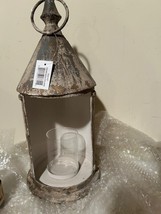 Large Rustic Candle Lantern with led candle in distressed tin image 4
