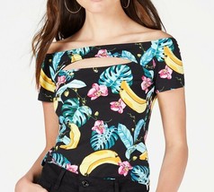 Guess Womens XS Black Pink Chica Print Cutout Off The Shoulder Jayla Top NWT - £10.89 GBP