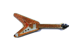 Amber Flying V Guitar Pin Hat Tac Enamel Lapel Backpack Flair - £3.90 GBP