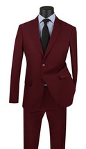 LUCCI Men&#39;s Burgundy 2 Button Classic Fit Suit Flat Front Pants Poplin P... - £55.63 GBP+
