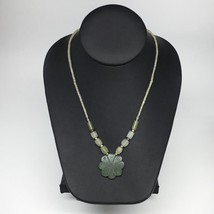 15.3g,2mm-29mm, Green Serpentine Flower Carved Beaded Necklace,16&quot;-18&quot;,NPH333 - $6.40