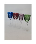 AJKA Wine Glass Cut To Clear Crystal Bohemian Hungary Set Of 4 Multicolo... - €164,20 EUR