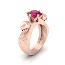 Octagon Cut 1.20CT Pink Diamond Gothic Skull Engagement Ring Solid 14k R... - $1,289.99