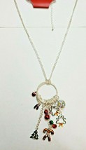 Kohl&#39;s Women&#39;s Silver Tone Christmas Necklace W Charms Candy Canes Tree Wreath - £10.64 GBP