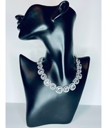 Regal White Oval Cut Sapphire Simulant Necklace and Earring Set with Diamond Sim - $25.00
