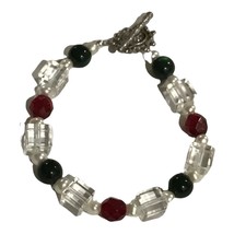 Nice Cluster Bracelet With Faux Pearls And Art Glass Beads Toggle Clasp 7.5” - £10.21 GBP