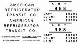 AMERICAN FLYER TRAINS 988 A.R.T. REEFER CAR ADHESIVE STICKER S Gauge Scale - $14.99