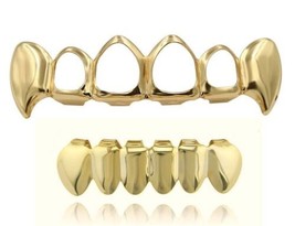 Custom Fit 14K Gold Plated Mouth Teeth Grills Grillz Open Face Fangs Set New USA - £11.15 GBP