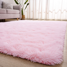 Pink Fluffy Living Room Rugs, Shag Area Rug 5X8 for Bedroom, Furry Carpet for Ki - £58.19 GBP