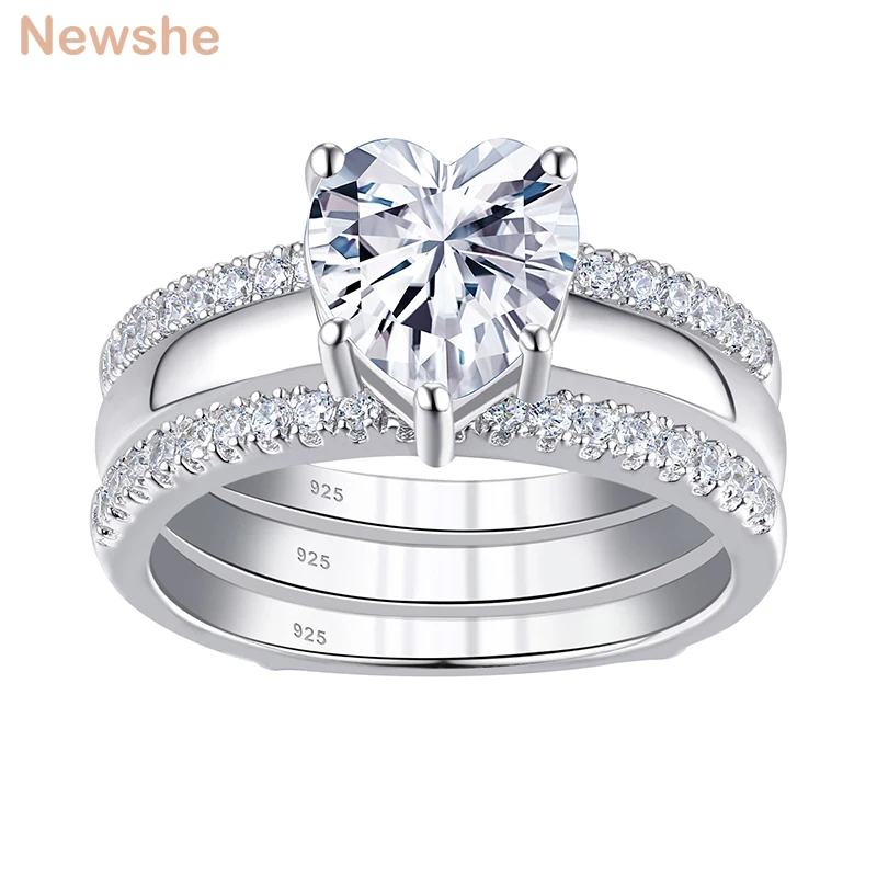 Solid 925 Sterling Silver Love Heart Shape Solitaire Engagement Ring Set For Wom - £57.05 GBP