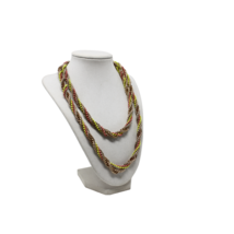 Vintage Pink and Yellow Beaded Twisted Rope Chain Necklace 43&quot; Long - He... - £22.18 GBP