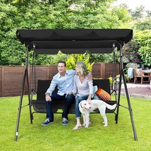 3-Seat Patio Swing Chair, Outdoor Porch Swing With Adjustable Canopy And Sturdy - £104.47 GBP