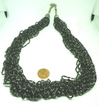 Vintage Multi Stranded Black Bugle Seed Beads Evening Wear Necklace - £11.92 GBP